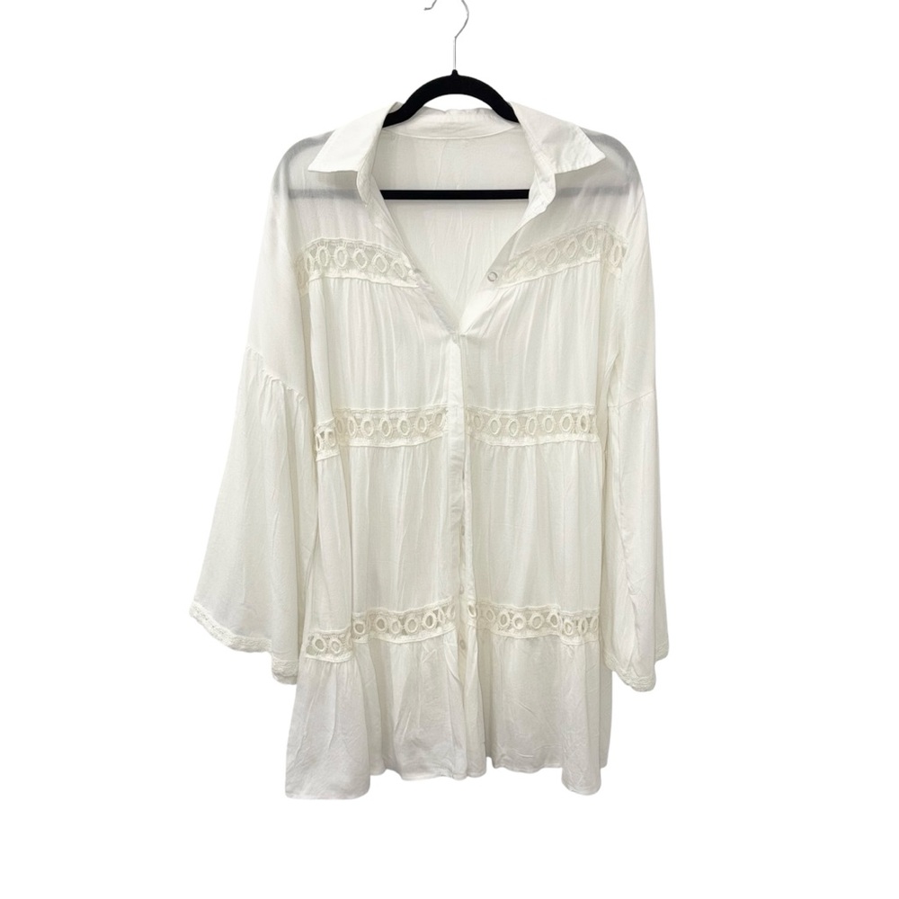 White Sheer Button-Up, swimsuit cover up mini dress size one